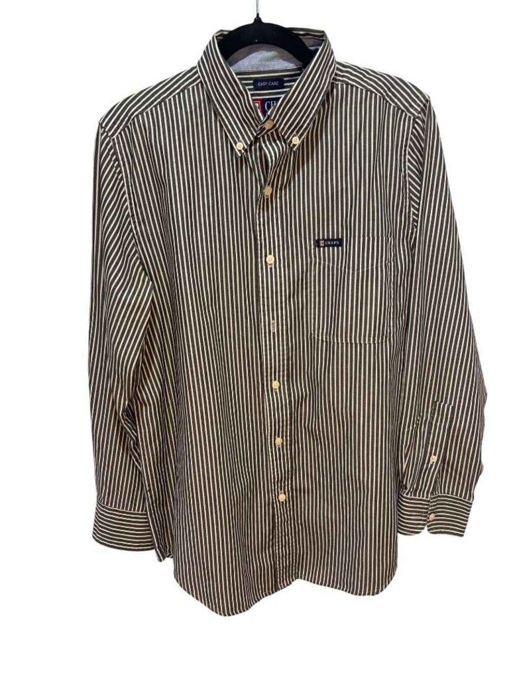 CHAPS Mens Small Black White Striped Long Sleeve Button Up Shirt Easy Care S